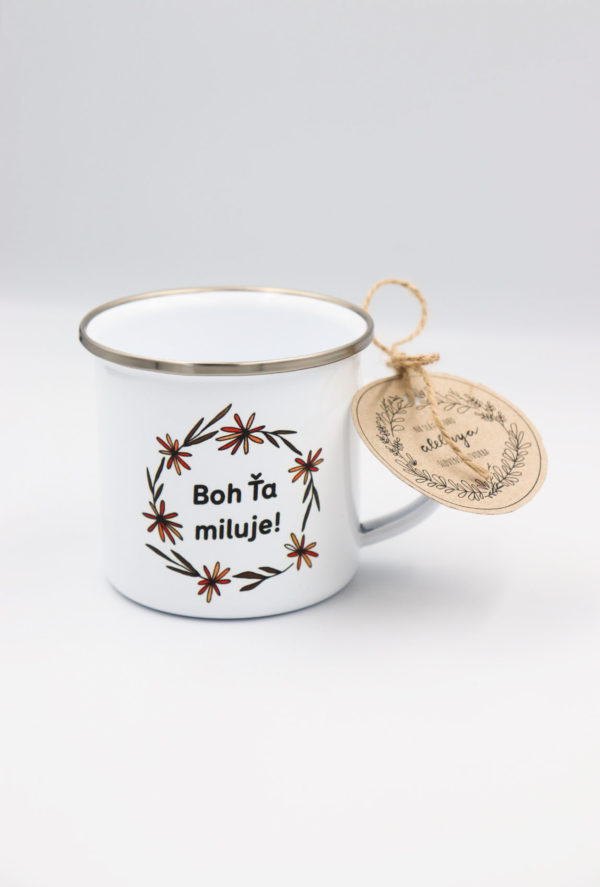 Smaltovaný hrnček "BOH ŤA MILUJE" - Image 2