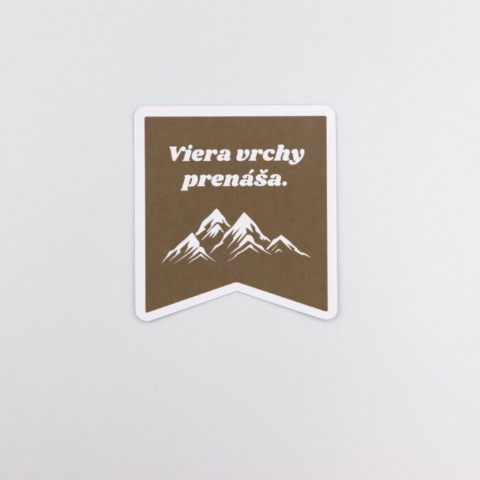 Papierová nálepka „VIERA VRCHY PRENÁŠA“ tmavozelená